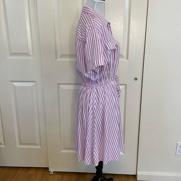 Loft Striped Mini Pocket Shirtdress Purple Size Medium - Picture 4 of 12